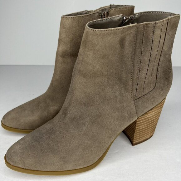 Steve Madden Jillian Ankle Boots Women's Size 10 Taupe SuedeLook Block Heel - Picture 1 of 8